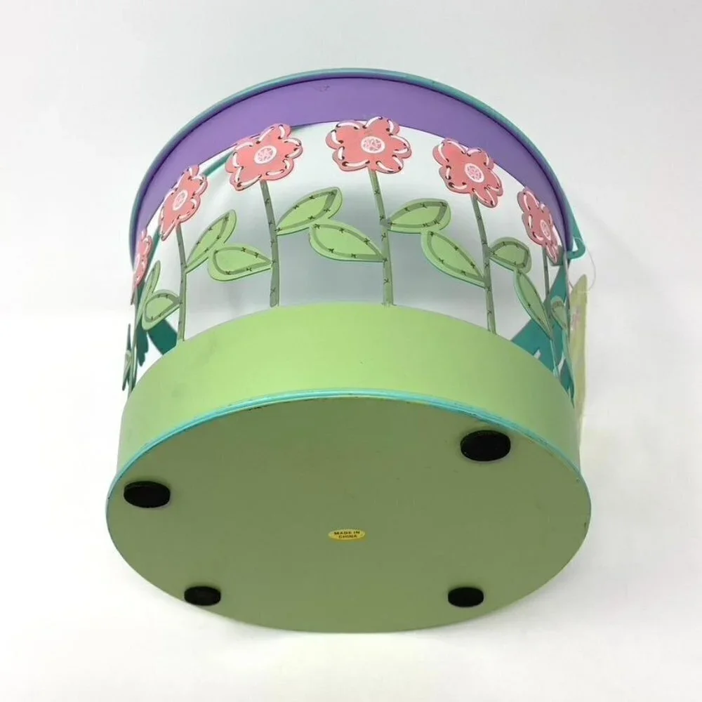 Target Metal Easter Basket Pail Pink Glitter Flowers